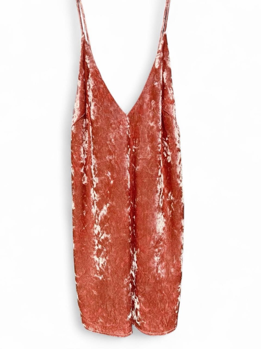 Écru Studios dusty pink/salmon strappy lined crushed velvet swing dress
